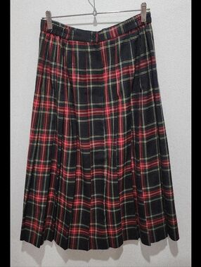 BFA Classics Pleated Plaid Midi Skirt Size 14 Black Zip Up